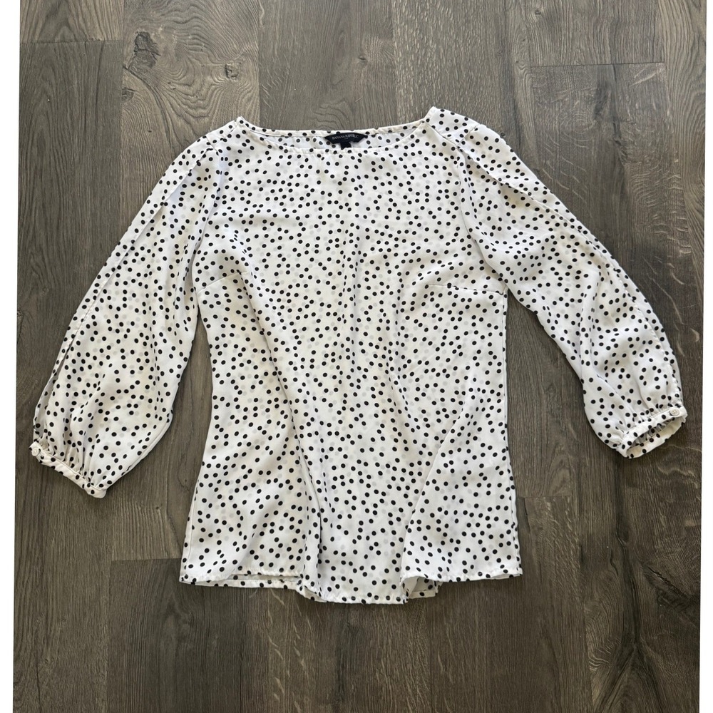 Banana Republic Polka Dot Blouse S Ivory Brown 3/4 Split Sleeve Cold Shoulder